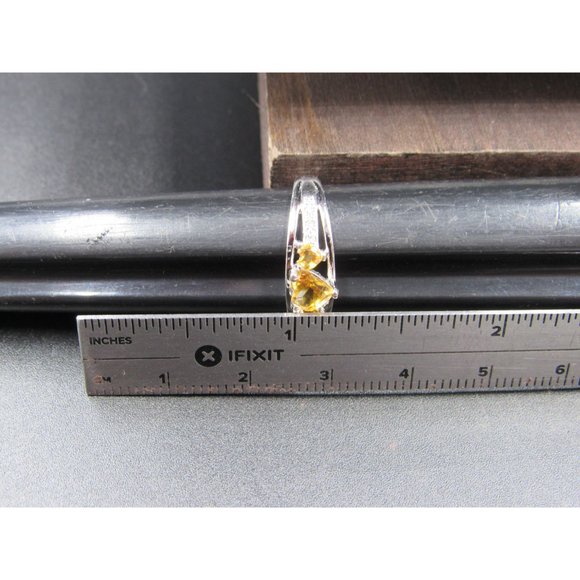 Size 6 Sterling Silver Triple Heart Citrine And Diamond Accent Band Ring Vintage - Picture 7 of 8